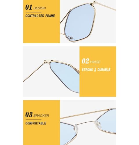 Polygonal Ocean Sunglasses for Women with Retro Metal Frame and Double Beam Design Fluorescent solid color candy4