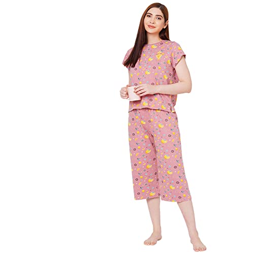 Image of Sweet Dreams Women Printed Round Neck Short Sleeve Cotton Rich Capri Set