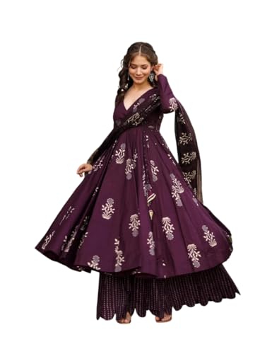 Image of Wedani Rayon Anarkali Dress with Plazzo Pant for Women