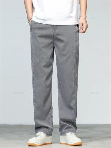 Men's Soft Loose Daily Vacation Long Pants Casual Breathable Solid Straight Jeans3