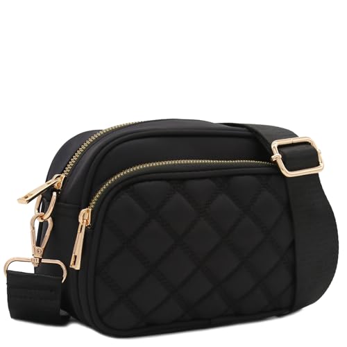 Image of FashionPuzzle Quilted Nylon Crossbody Bag with Wide Strap