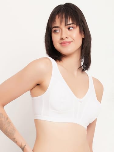 Image of Clovia Women's Cotton Spandex Solid Non-Padded Full Cup Wire Free Full Figure Bra - White