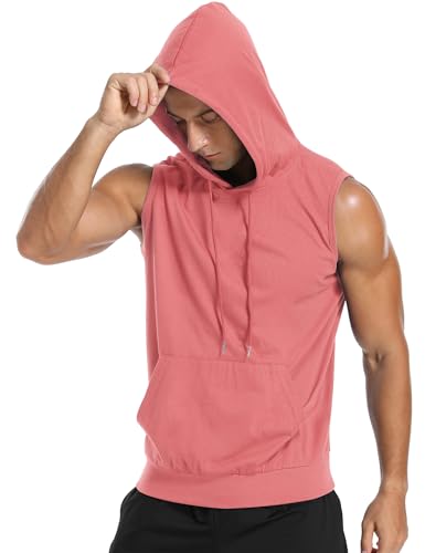 Amussiar Men's Workout Hooded Tank Tops Sleeveless Gym Training Hoodies Bodybuilding Muscle Cut Off T Shirt