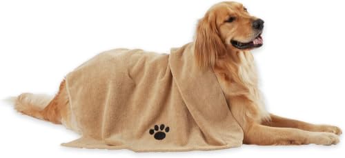Image of Bone Dry Pet Grooming Towel Collection Absorbent Microfiber X-Large, 41x23.5, Embroidered Taupe (Pack of 12)