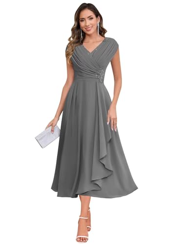 Image of BOLENSYE Mother of The Bride Dresses for Wedding Cap Sleeve Lace Chiffon Mother of The Groom Formal Dress for Women