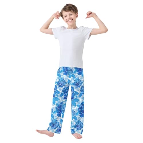 Blue Rose Flower Pajama Pants Long Sleep Pant Soft PJ Bottoms Sleepwear2
