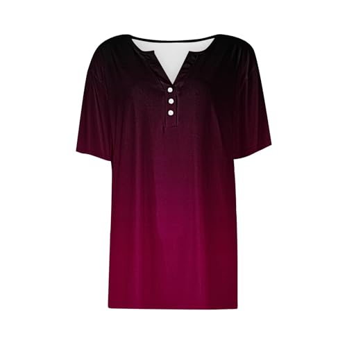 Womens Summer Tops 2025 Dressy Casual V Neck Button Henley Shirt Color Block Patchwork Tee Blouse Tunic Cotton Tshirt4