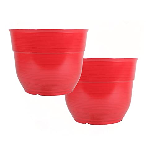 Garden Elements Indoor/Outdoor Glazed Brushed Happy Plastic Planter Large Bright Red 15 (Pack of 2)