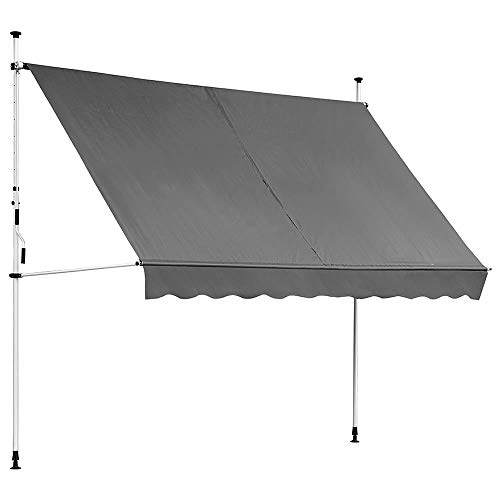 Melko Klemmmarkise mit LED Beleuchtung 350 cm breit Grau Balkomarkise ohne Bohren Sonnenschutz Terrassenüberdachung