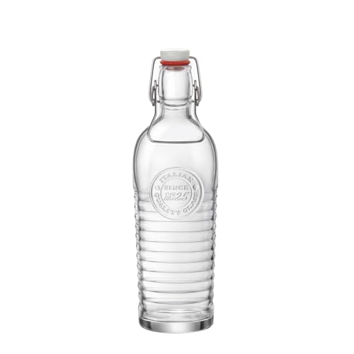 Comparison: Best Water In Glass 4 Bormioli Rocco Officina Water Bottle | 37.25 oz, Italian Glass Pitcher | Airtight Seal & Metal Clamp | Easy To Carry Handle, Dishwasher Safe & Eco-Friendly | Safe For Infused & Carbonated Drinks