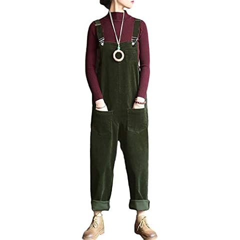 Lentta Fall Fashion Corduroy Overalls For Women Adjustable Straps Bib Corduroy Jumpsuit（ArmyGreen-M） Cover