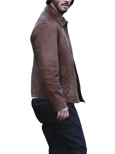 Men's Keanu Reeves Retro Leather Jacket - Motorcycle Vintage Brown Biker Jacket3