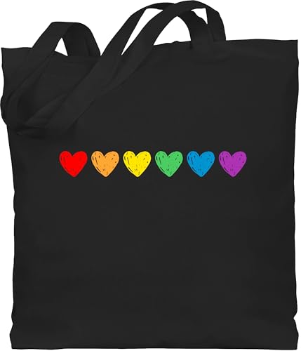 Baumwolltasche - Kleidung Flag - Regenbogen Herzen Pride Accessoires CSD Outfit LGBTQ I Christopher Street Day I Lesbisch I Schwul I Bisexuell I Trans I Queer - Unisize - Schwarz - lgbt jutebeutel