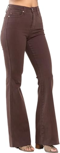 Judy Blue Women's High-Rise Tummy Control Garment Dyed Flare Jeans 88803 (Expresso Brown, 15)2