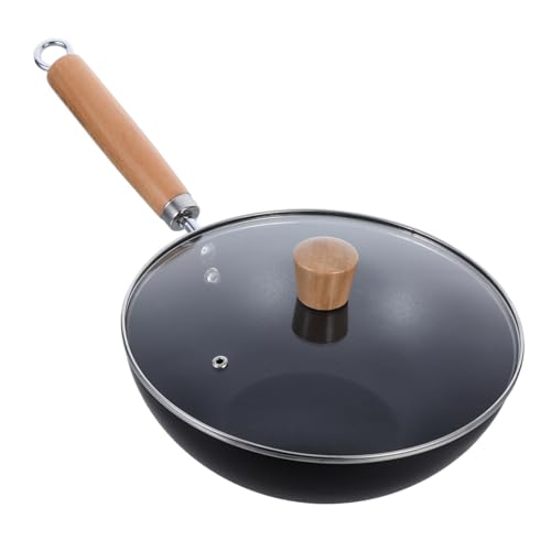 Wok de hierro con mango de madera antiadherente miniatura 1