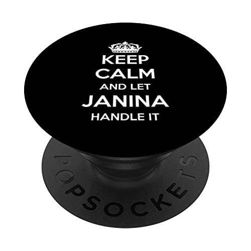 Keep Calm Handle It - Personalized First Name Funny Janina PopSockets Swappable PopGrip, Black