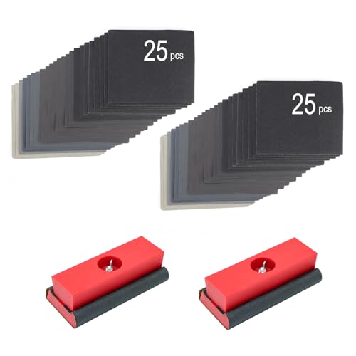 SCOTTCHEN Hand Sanding Blocks Auto Body 2pack, Sandpaper Woodworking Furniture Sander Hand Tool, 50pcs sandpaper, Grit 120 to 3000