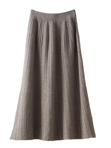 Women Fall Winter Thick A-Line High Waist Skirt Cashmere 100% Merino Wool Knitted Wool Pleated Skirts Hua Lighttan L