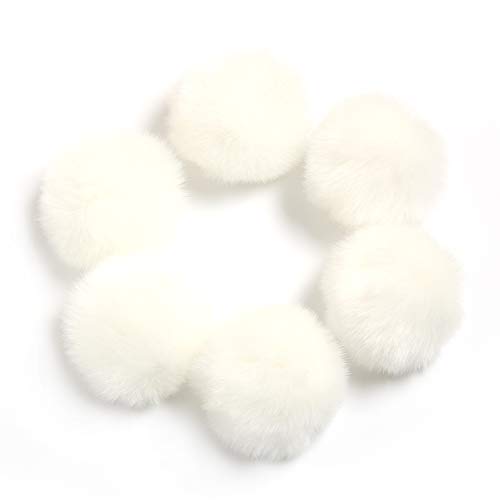 SUSULU White Pom Poms for Crafts,Small White Pom Pom Balls,Faux Fur Pompom with Tiny Cord for Hat Shoes Garment Accessories 2.8in Pack of 6