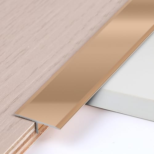 EFUTURETIME 3 unid. Tiras en T de Aluminio 0,9 m × 2 cm Perfil en T de Metal para Transiciones entre Baldosas Suelos de Madera Moquetas, Dorado-con Tono Champán