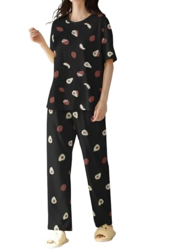 Image of Women's Korean Style Night Suit Set | Cotton Half Sleeve Top & Pyjama Set | Round Neck Printed Nightsuit | Comfortable Nightwear & Loungewear for Women | Sleepwear Pjs Lounge Set |Co-ords Outfit