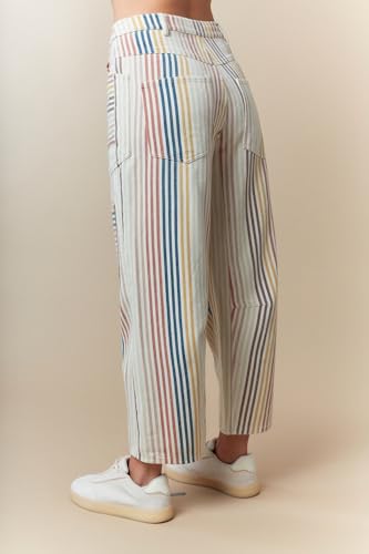 Hey Sweetie Women's Multi Pin Stripe Washed Twill Jeans – Patchwork Denim Barren Fit Vintage-Inspired Relaxed High Rise Pants3