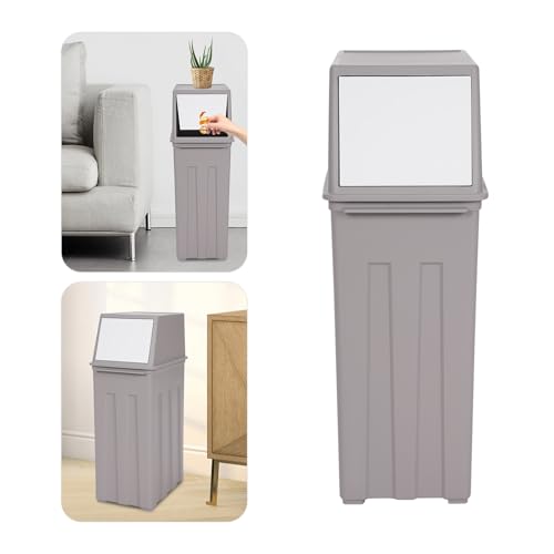 Caneca de basura gris de 30 L con tapa y perfil delgado