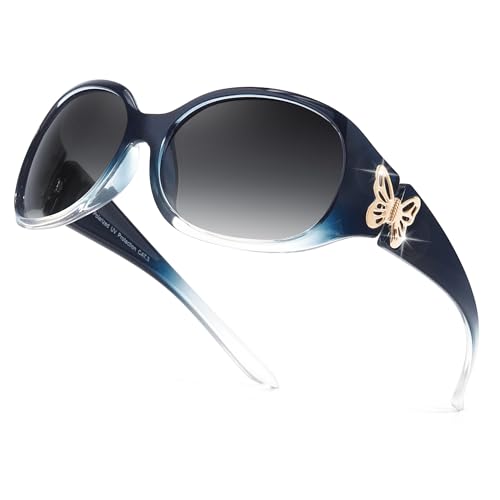 TJUTR Lunettes de soleil polarisées pour femme avec protection UV Motif papillon tendance, A dégradé bleu/gris