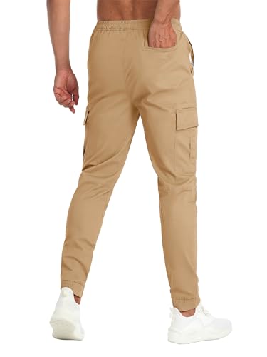 TACVASEN Men's Cotton Casual Cargo Pants Lightweight Stretch Work Hiking Outdoor Elastic Waist Pants with 5 Pockets2