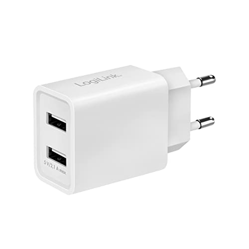 USB Steckdosenadapter/Ladegerät mit eingebautem IC und Überstrom-, Kurzschluss- und Überspannungsschutz, 2X USB-Port (max. 10,5W), z.B. für Smartphones, eBooks, Tablets, etc.