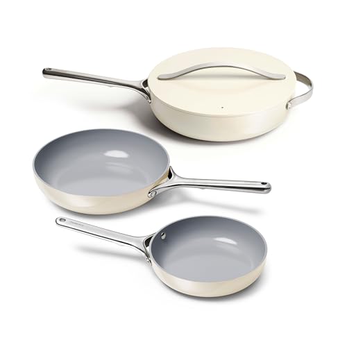 Caraway 4-Piece Fry Pan Set - Non-Stick Frying Pans (10.5” & 8”) & Non-Stick Sauté Pan - Non...