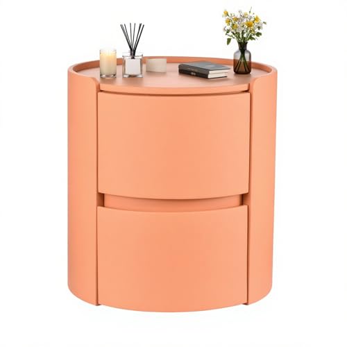 Comodino camera da letto, rotondo con cassetto, guide di scorrimento silenziose e protezione dei bordi rialzata, legno, può contenere 20 catties, adatto per camera da letto e soggiorno