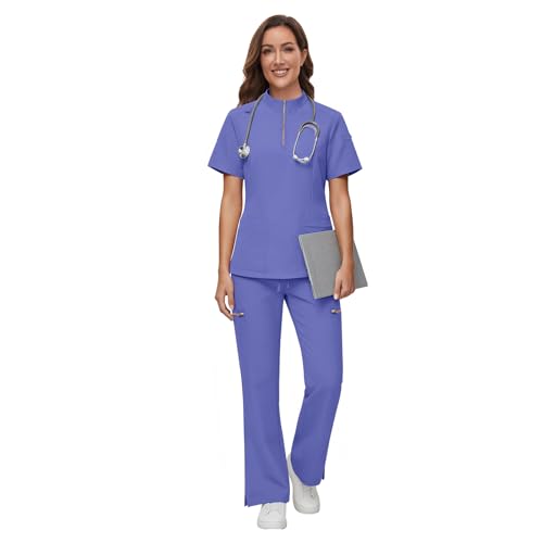 Gargey Scrubs for Women - Zip Front Top & Flare Pant Stretch Nursing Women’s Scrubs Set Medical Uniform - image 2