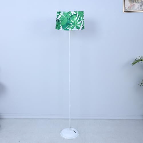 Image of tu casa White Metal-Iron Base Foldable Floor Lamps with Palm Print & Satin Shade for Bedroom, Living Room, Lounge, Office Area, Gifting Without Bulb for Home Decoration (Height - 57 inch)