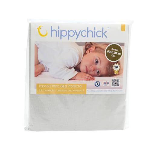 Image of Hippychick Tencel Fitted Waterproof Mattress Protector Cot Bed 60 x 120 cm - Fully waterproof Mattress Covers, Anti-allergy, And Machine-Washable For Premium Comfort And Ease