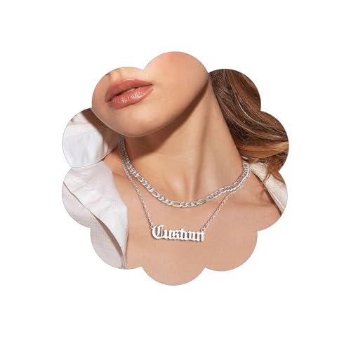 FindChic Custom Name Necklace Personalized Stainless Steel Layered Necklace for Women Girls Gold Plated/Black Name Plate Jewelry Gift for Gf Mom Daughter, with Gift Box 02. figaro chain (sta