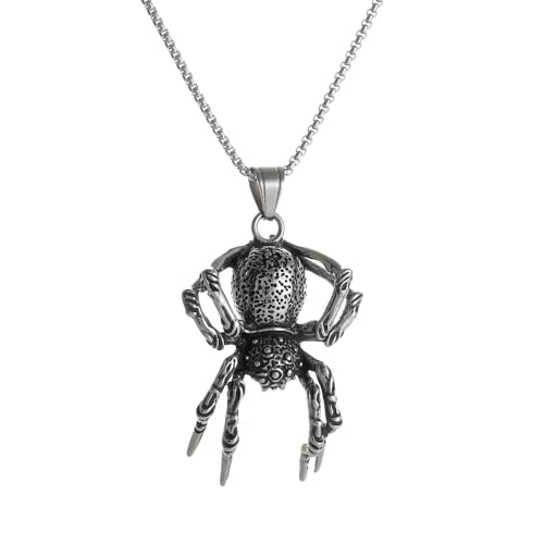 YWMAN Gothic Spider Necklace, Stainless Steel Spider Pendant, Halloween Punk Reptile Animal Jewelry Gift for Men Women