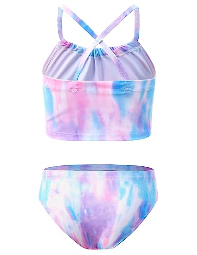 Image of TENVDA Girls Swimsuit 2-Piece Halter Tankini Set Beach Sport Bathing Suit UPF 50+ Swimwear