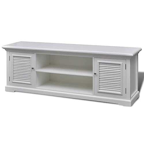 vidaXL TV Stand - White Wooden Design with Storage Shelves – Modern and Farmhouse Style for Wide Screen Plasma or LCD Televisions – Durable Pine Wood and MDF Material