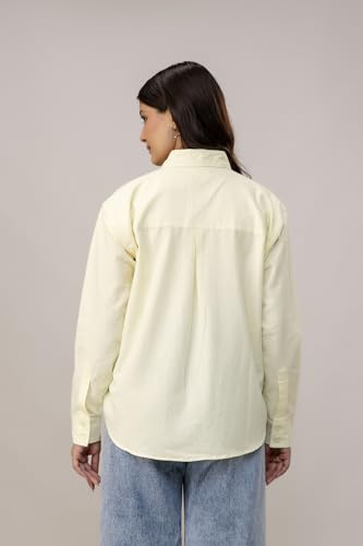 Image of Women's Linen Blend Shirt | Casual Collared Button Down Shirt for Women | Solid Color Full Sleeve Oversized Fit | Summer Casual & Office Wear Top