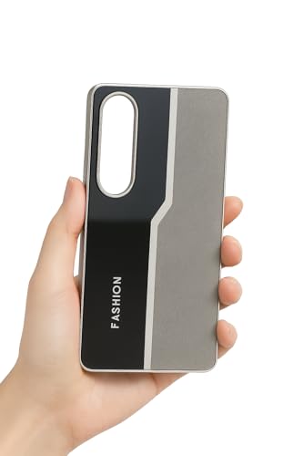 Image of Premium Back Cover Compatible with Samsung Galaxy S25 Edge | Leather Finish Shockproof Case with Metal Edge Design & Raised Camera Protection (Grey)