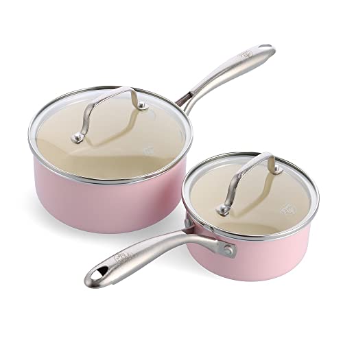 Greenlife Artizan 2 Pezzi Set Di Casseruola In Ceramica Antiaderente per Induzione, 14 cm/1.1L & 18cm/2.1L, Rosa