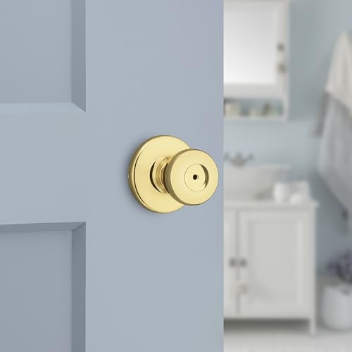 Kwikset Mobile Home Interior Privacy Door Knob with Lock, Door Handle For Bathroom and Bedroom, Polished Brass Keyless Turn Lock Doorknob - image 2