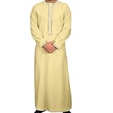 Djellaba Homme, Robe Musulmane à Manches Longues - Abaya Dubaï - Moyen-Orient - Ethnique Kandoura - Style Saoudien - Dishdasha Arabe Thobe Islamique Ramadan
