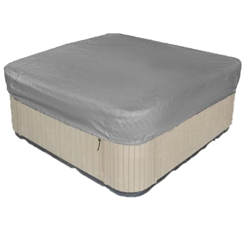 Quadrato Telo Copertura per Vasca Idromassaggio da Esterno,210d Oxford Coperture Copri Vasca da Bagno Idromassaggio Impermeabile Protezione Piscine Fuori Terra Mobili Calda,Grigio,215x215x30cm