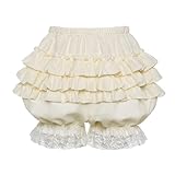 Vibsion Womens Lolita Bloomers Cute Maid Ruffles Lace Pumpkin Pants Bottom Shorts for Girl Light Yellow XXL