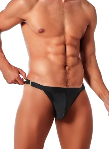 MIZOK Men's Sexy Solid Swim Bikini Swimsuit Quick Dry Metal Buckle Ring Swimwear4