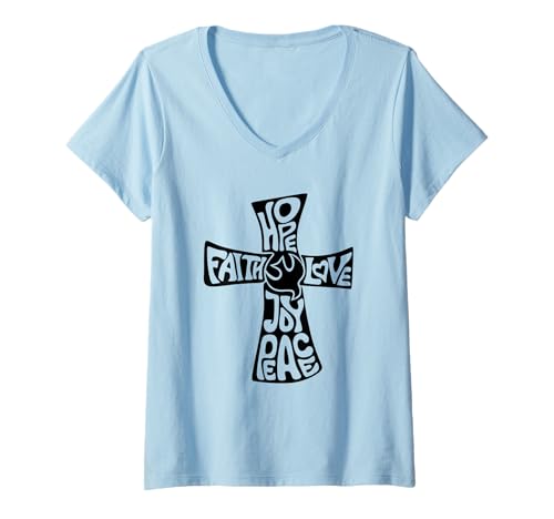 Femme Faith Love Hope, Elegant Christian Scripture Inspirational R T-Shirt avec Col en V