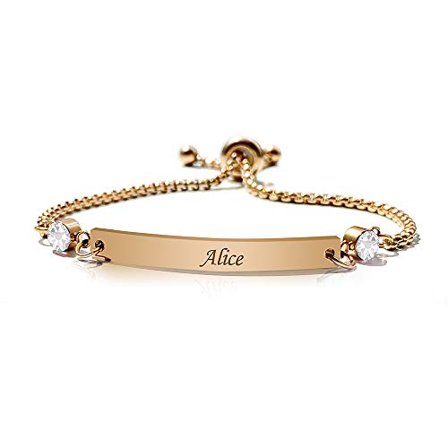 howson london Personalised Bracelets for Women Custom Birthstone Bracelet Gifts for Birthday Valentines Day Christmas Engraved Bar Bracelet for Women Her Mum Wife Daughter 18th 21st 30th (04 April)