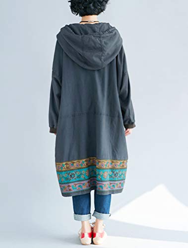 Ftcayanz Women's Oversized Cotton Dresses Ethnic Printed Fall Dress Pockets Style3 Gray #TOP3